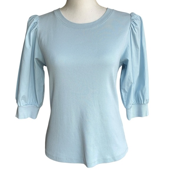 Veronica Beard Coralee Puff Sleeve Top Lake Blue Medium - Picture 3 of 10